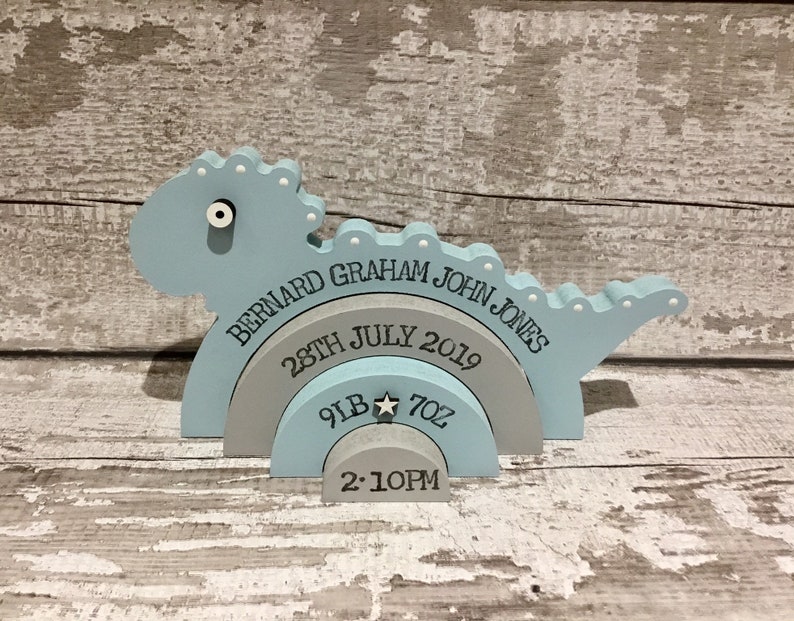 Personalised Wooden Stacking Dinosaur Baby Gift New Baby Keepsake / Gift Bernard