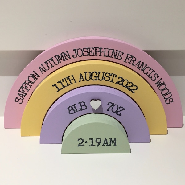 New Baby Gift - Wooden Rainbow - Four Piece Interlocking Rainbow - Stacking Rainbow - Nursery - Newborn Gift