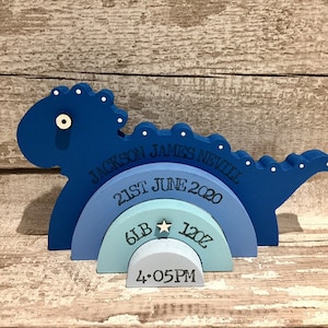 Personalised Wooden Stacking Dinosaur Baby Gift New Baby Keepsake / Gift Jackson