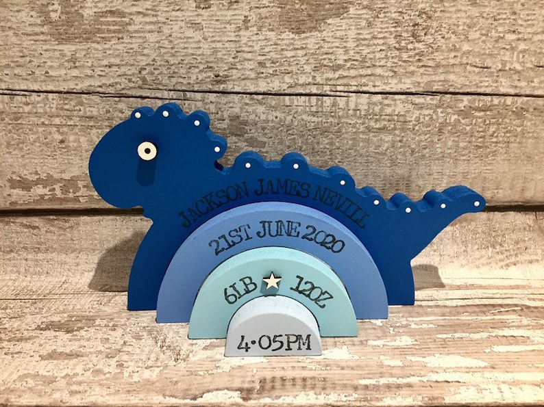 Personalised Wooden Stacking Dinosaur Baby Gift New Baby Keepsake / Gift Jackson