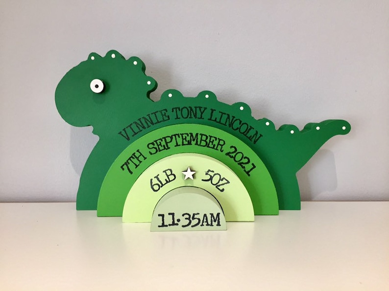 Personalised Wooden Stacking Dinosaur Baby Gift New Baby Keepsake / Gift Vinnie