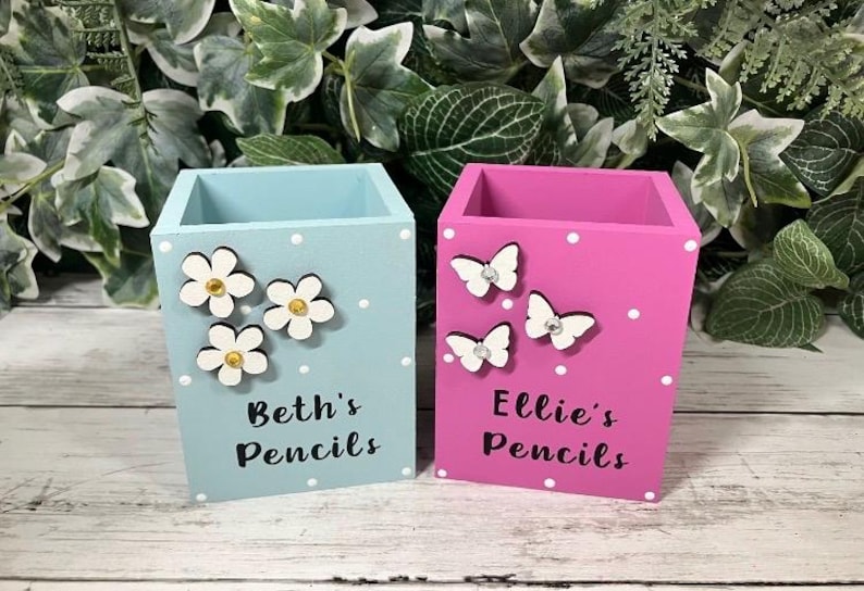 Personalised Wooden Pencil / Pen Pot – Teacher Gift – Children’s Desk Organiser image 8