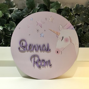 Personalised Wooden Unicorn Circle Name Plaque