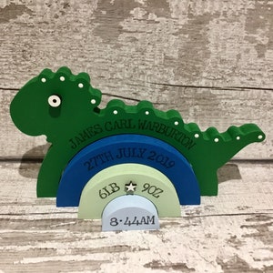 Personalised Wooden Stacking Dinosaur Baby Gift New Baby Keepsake / Gift James