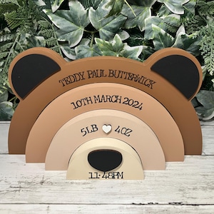 Personalised Wooden Stacking Bear – Nursery Decor / New Baby Gift