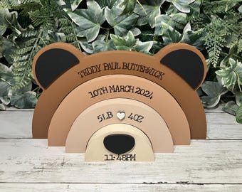 Personalised Wooden Stacking Bear – Nursery Decor / New Baby Gift