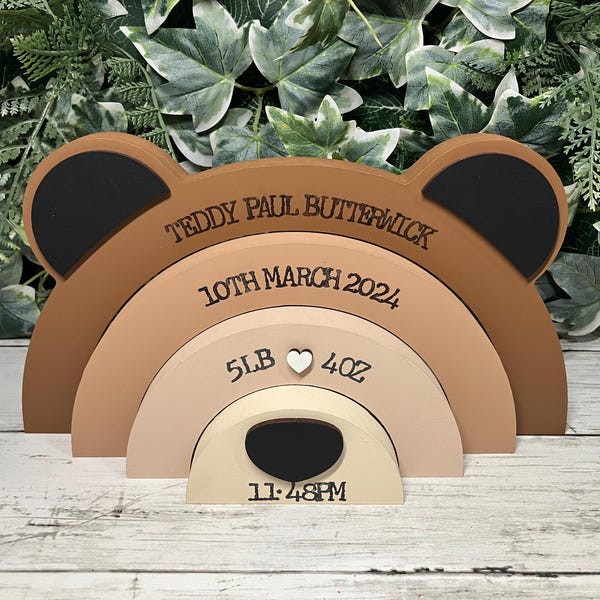 Personalised Wooden Stacking Bear – Nursery Decor / New Baby Gift