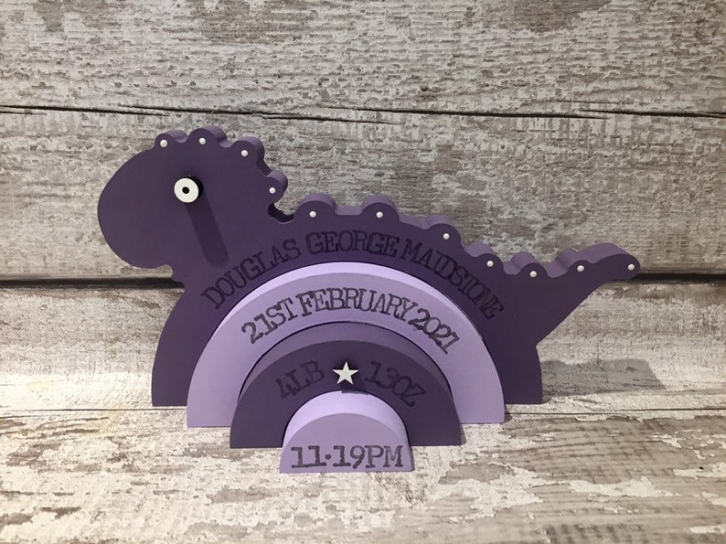 Personalised Wooden Stacking Dinosaur Baby Gift New Baby Keepsake / Gift Douglas