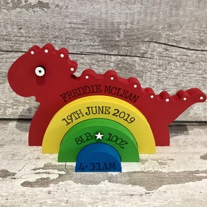 Personalised Wooden Stacking Dinosaur Baby Gift New Baby Keepsake / Gift Freddie