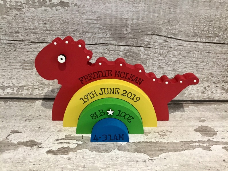 Personalised Wooden Stacking Dinosaur Baby Gift New Baby Keepsake / Gift Freddie