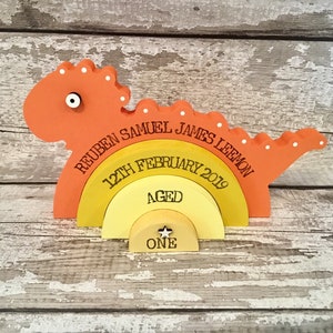 Personalised Wooden Stacking Dinosaur Baby Gift New Baby Keepsake / Gift Reuben