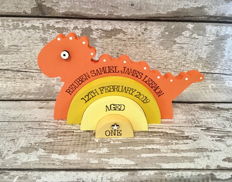 Personalised Wooden Stacking Dinosaur Baby Gift New Baby Keepsake / Gift Reuben