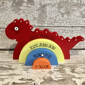Personalised Wooden Stacking Dinosaur Baby Gift New Baby Keepsake / Gift Olly