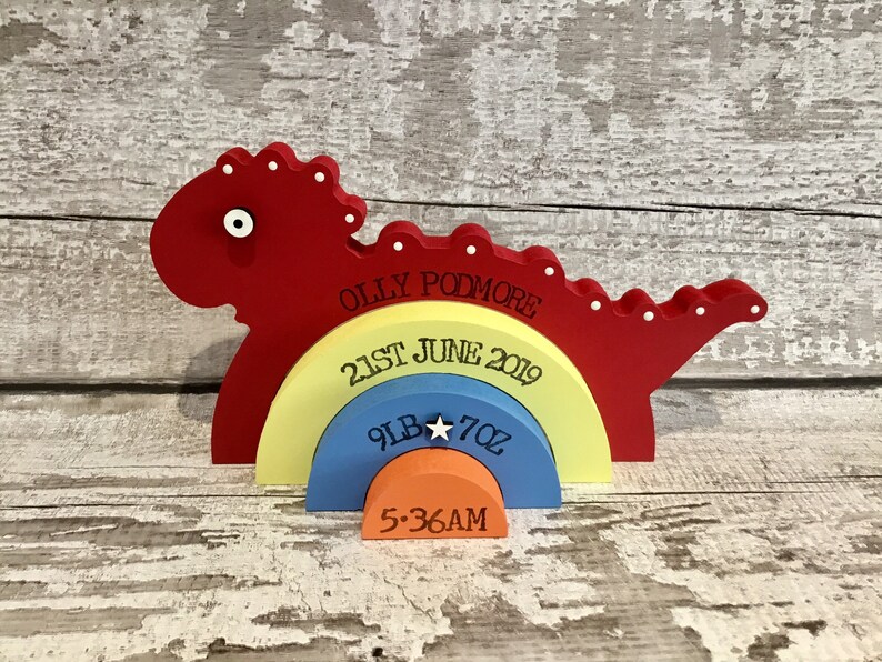 Personalised Wooden Stacking Dinosaur Baby Gift New Baby Keepsake / Gift Olly