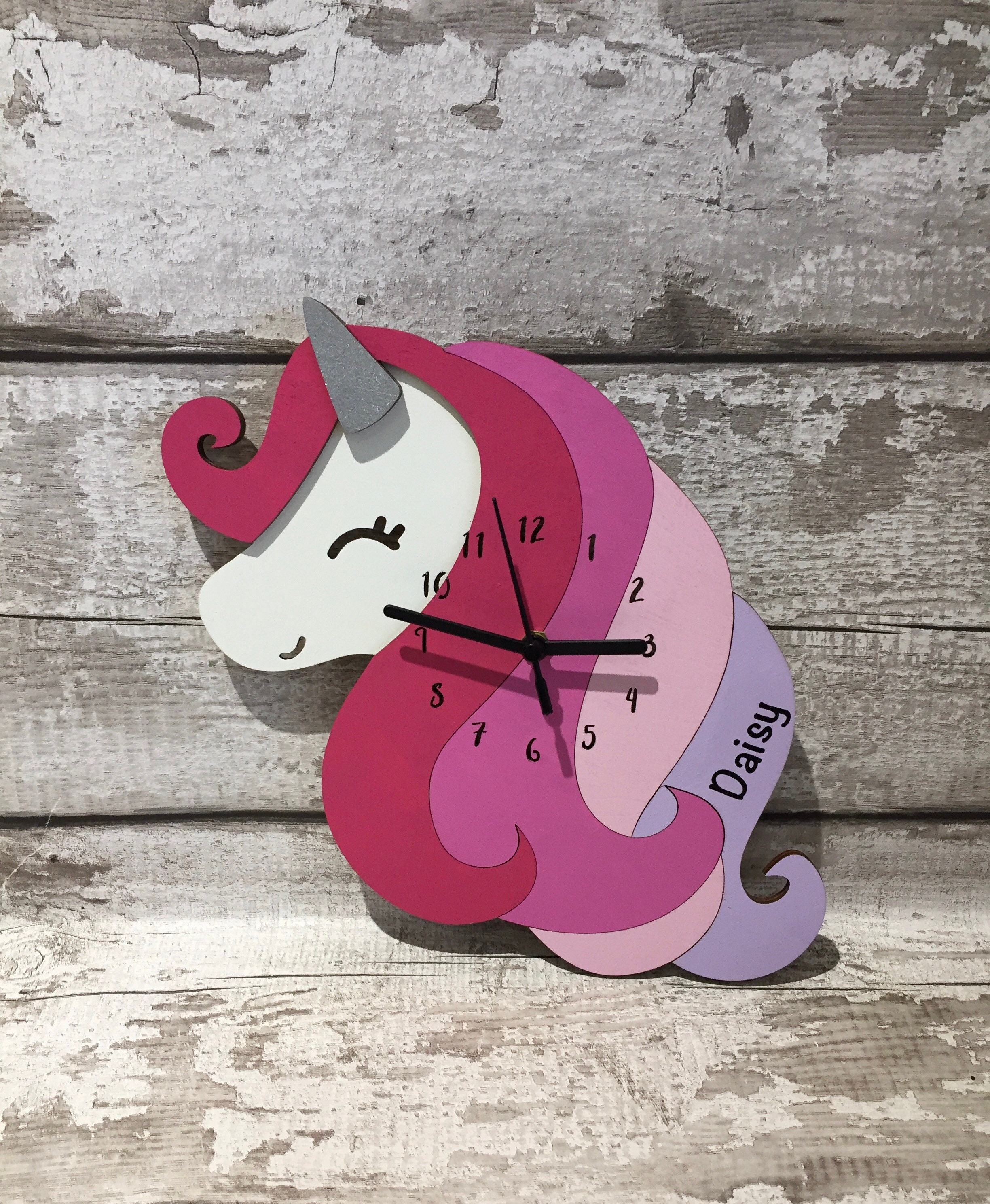 Unicorn Clock Personalised Wooden Childrens Clock Nursery Etsy
