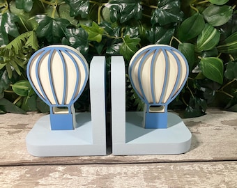 Wooden Hot Air Balloon Bookends | Nursery Bookends | Kids Bedroom Decor | Wooden Nursery Decor | Custom Painted Bookends