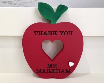 Personalised Wooden Apple - Teacher Thank You Gift - End of Term - Christmas Gift