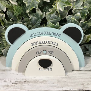 Personalised Wooden Stacking Bear Baby Gift New Baby Keepsake / Gift image 3