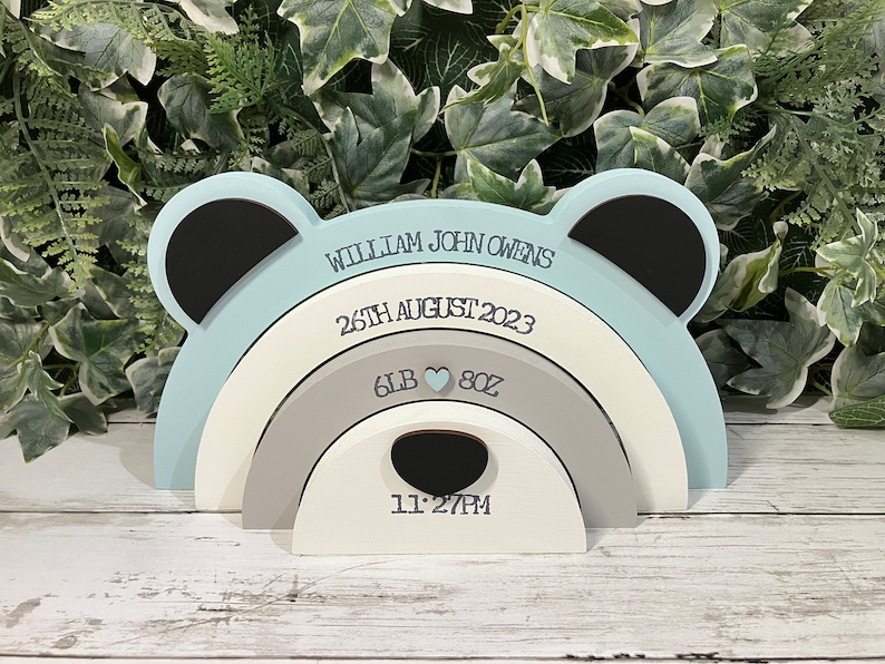 Personalised Wooden Stacking Bear Baby Gift New Baby Keepsake / Gift image 3