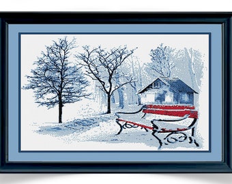 NEW for 2024 -  "The Red Bench"  A red bench sits unoccupied on a cold winter day