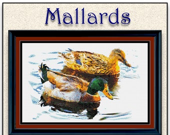 NEW SPRING 2022  Mallards- Two of the most well known colorful ducks captured in Cross Stitch