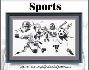 NEW 2023- Sports - A collage of major sports using just 9 colors