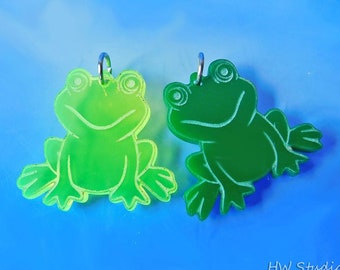 Engraved Acrylic Frog Charms: Neon & Grass Green, 30mm (10pc)