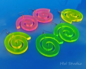Neon Acrylic Spiral Earrings: Laser Cut Fluorescent Dangles