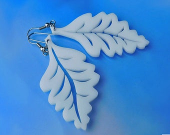 Acrylic Oak Leaf Earrings, Laser Cut Leaf Earrings, Stainless Steel and Acrylic Lightweight Long Earrings in White Black Yellow Green
