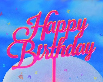 Neon Acrylic Happy Birthday Cake Topper, Fluorescent Pink Green