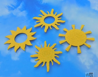 Yellow Felt Sun and Stars, Scrapbooking Craft Shapes