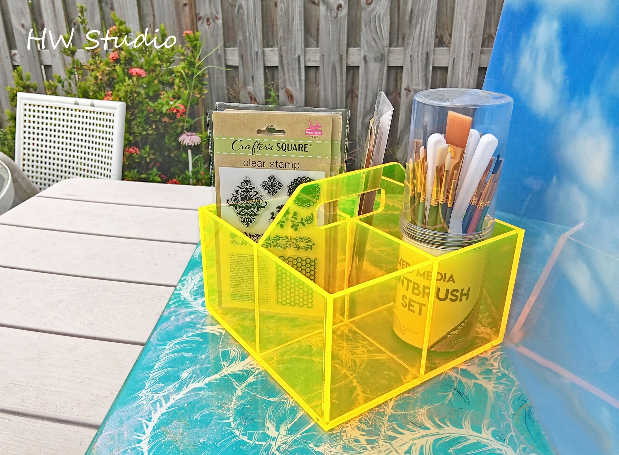 Neon Yellow Acrylic Organizer: 4-compartment Fluorescent Storage