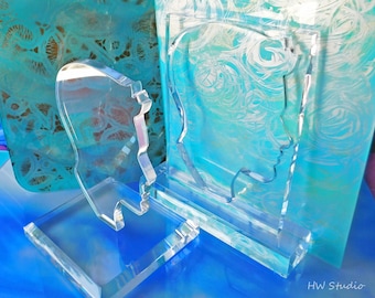 Lucite Head Profile Sculpture Set of 2, Clear Lucite Man Profile Sculpture, Lucite Art, Thick Acrylic Modern Sculpture Set
