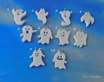 White Acrylic Ghost Charms, Laser Cut Halloween Pendants (10pc)