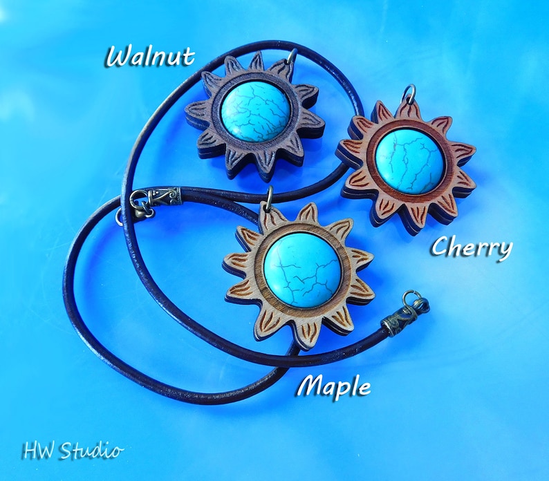 1pc Turquoise Howlite Sun Pendant Laser Cut Sun Pendant Natural Wood Stone Pendant Wood Stone Sun Pendant