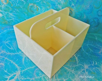 Cream Acrylic Organizer, 3 Compartment Storage Box with Handle