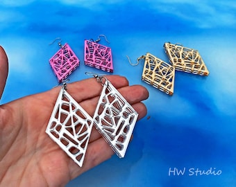 Diamond Mirror Acrylic Earrings: Hollowed Lightweight Dangle