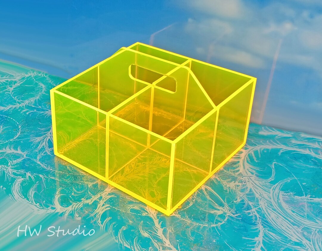 Neon Yellow Acrylic Organizer: 4-compartment Fluorescent Storage