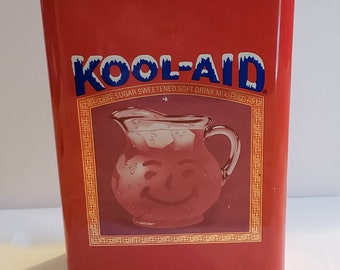 Vintage Kool-Aid Tin. Advertising container. Retro kitchen decor. 1980's collectable. Advertisement box. Red kitchen container.