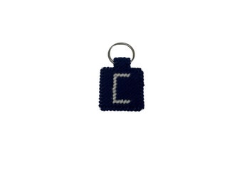 Initial "C" Navy Blue Hand Stitched Keychain/ Keyfob