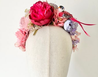 Exotic bird floral crown. Festival hairband