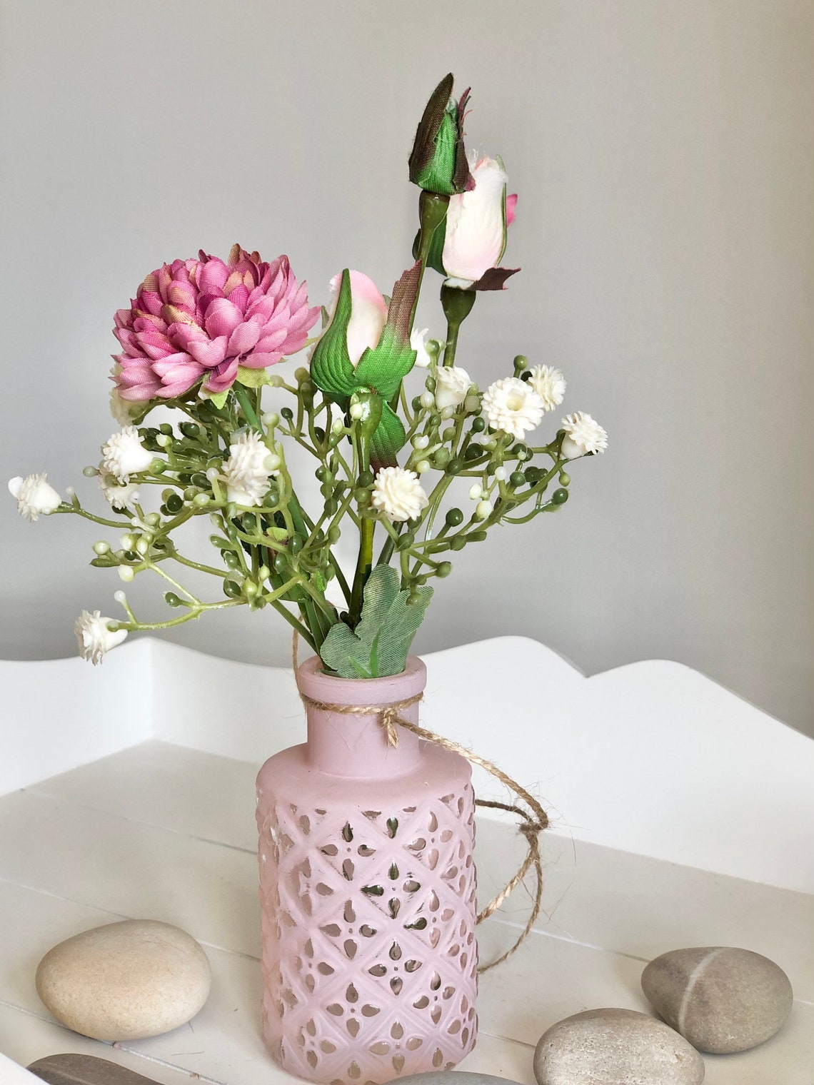 Petit vase rose de verre rose avec de fausses fleurs Etsy