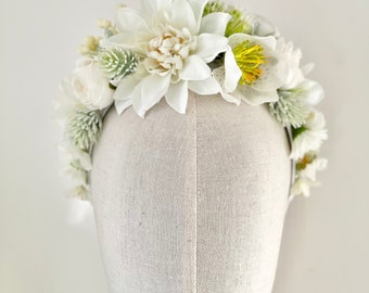 Winter White floral crown headdress