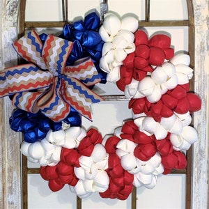Patriotic Wreath for Front Door, Flag Home Decor, Home Accents, Memorial Day Decorations, Red, White and Blue, 4th of July Party Wreath