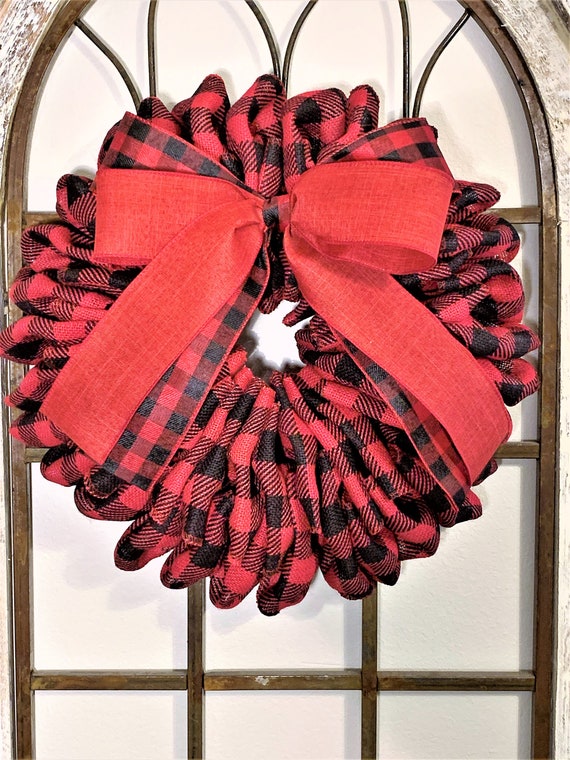 Deco Mesh Wall Wreath Wedding Buffalo Checked Door Hanger Decor Home Farmhouse- Blessed- Black and White & Black and Red