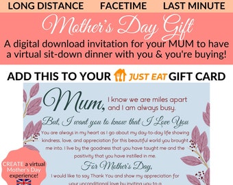 Fête des mères à MUM, Invitation au dîner Facetime pour l’expérience virtuelle JUST EAT Invite, Ajouter à la carte-cadeau