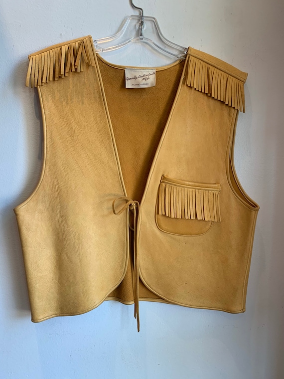 50s 60s vintage cropped fringed leather vest