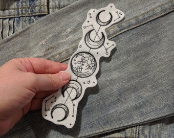 White Vintage Celestial Moon Phases Embroidered Iron On Patch | Space Patch | Lunar Patch