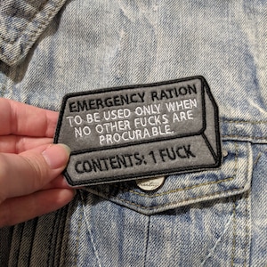 Emergency Ration Iron On Patch READY TO SHIP, Pack, Badge, Morale, Funny, Humor, Humour, Hiking, Off Grid,