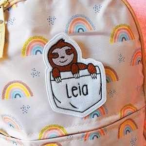 PERSONNALISÉ Sloth Pocket Pal Name Tag Patch, Retour à l’école, Cartable, Cartable, Sac à dos, Patch personnalisé, Enfant, Étudiant, Jeunesse, Animal